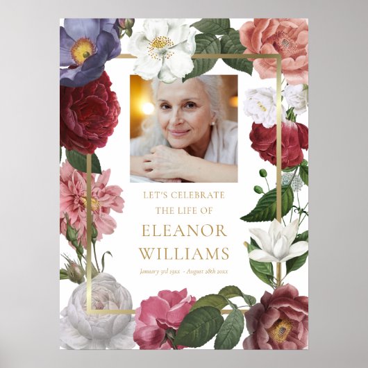 Bloem Foto Viering van het Leven Funeral Bord Poster (Voorkant)