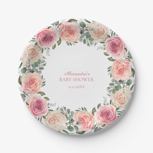 Bloem Frame Baby Shower Papieren Bordje (Voorkant)