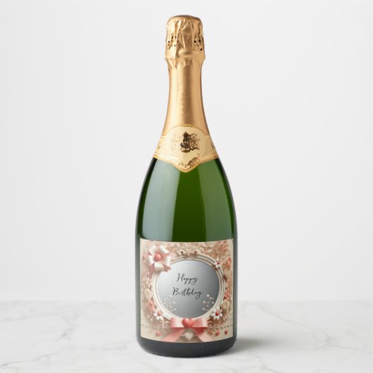 bloem frame champagne fles label sparkling wijnetiket (Voorkant)