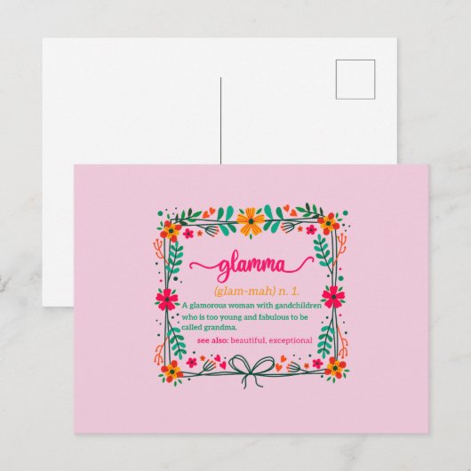 Bloem Frame Glamma Oma Grootmoeder Definitie Briefkaart (Voorkant / Achterkant)
