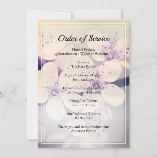 Bloem Funerale orde van dienst Uitnodiging (Achterkant)