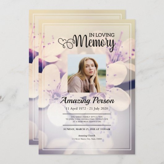 Bloem Funerale orde van dienst Uitnodiging (Voorkant / Achterkant)