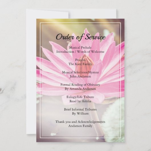 Bloem Funerale orde van dienst Uitnodiging (Achterkant)