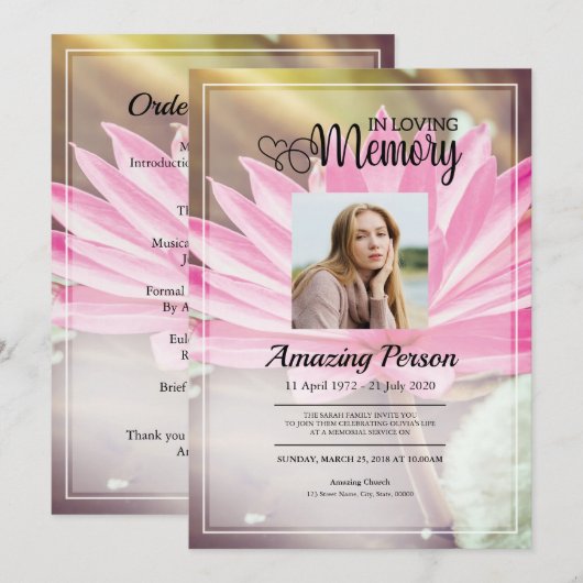 Bloem Funerale orde van dienst Uitnodiging (Voorkant / Achterkant)