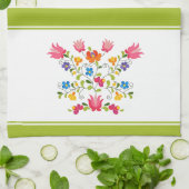Bloem geborduurde keukendoek theedoek (Gevouwen)