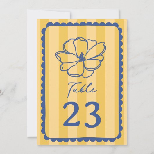 Bloem gele streep bruiloft kaart (Achterkant)