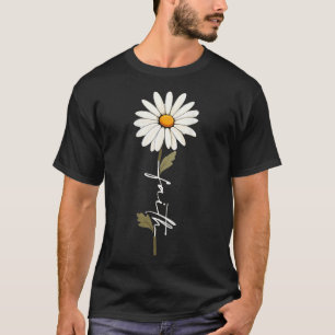 Bloem Geloven God Cursief Schrift Jezus Kruis Kuns T-shirt