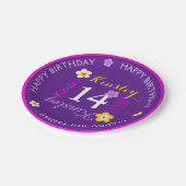 Bloem gepersonaliseerde naam leeftijd 14e verjaard papieren bordje (Gekanteld)