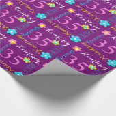 Bloem gepersonaliseerde naam leeftijd 35e verjaard cadeaupapier (Hoek)