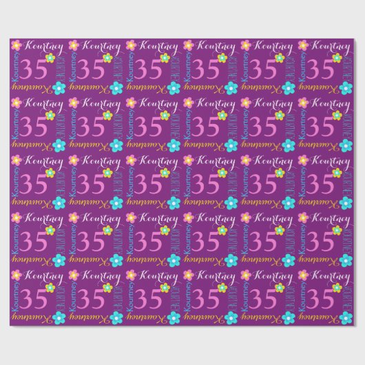 Bloem gepersonaliseerde naam leeftijd 35e verjaard cadeaupapier (Vlak)