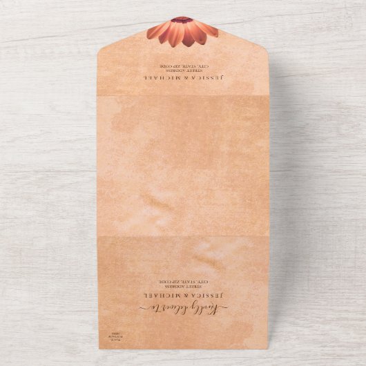 Bloem Gerbera op Abstracte perzik bruiloft All In One Uitnodiging (Buitenkant)