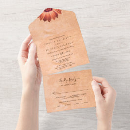 Bloem Gerbera op Abstracte perzik bruiloft All In One Uitnodiging