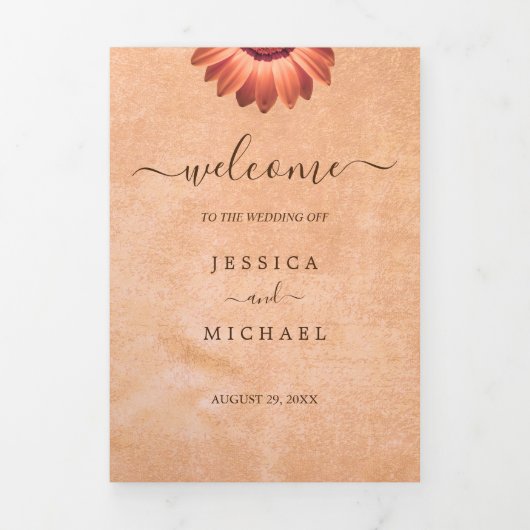 Bloem Gerbera op Abstracte perzik bruiloft Drieluik Programma (Cover)