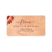 Bloem Gerbera op Abstracte perzik bruiloft Etiket (Voorkant)