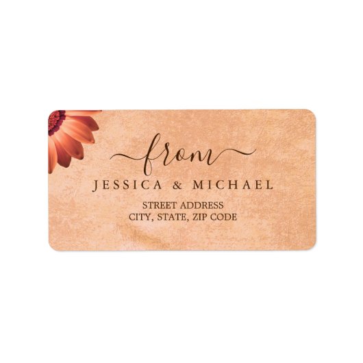 Bloem Gerbera op Abstracte perzik bruiloft Etiket (Voorkant)