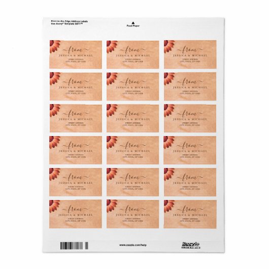 Bloem Gerbera op Abstracte perzik bruiloft Etiket (Full Sheet)