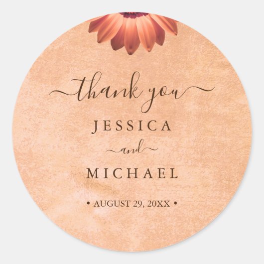 Bloem Gerbera op Abstracte perzik bruiloft Ronde Sticker (Voorkant)