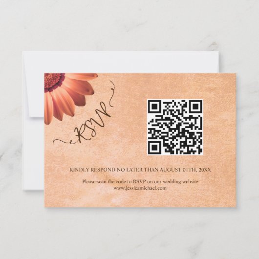 Bloem Gerbera op Abstracte perzik bruiloft RSVP Kaartje (Voorkant)