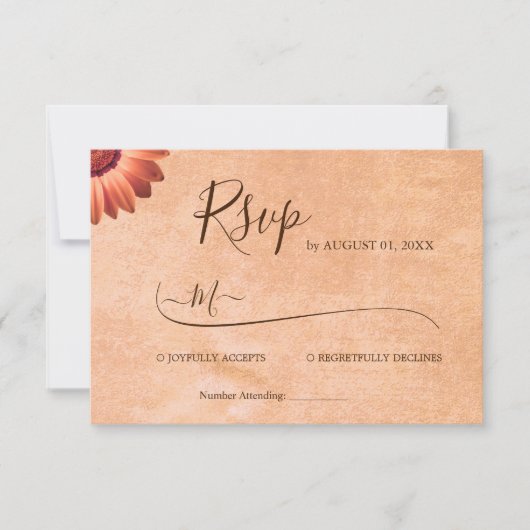 Bloem Gerbera op Abstracte perzik bruiloft RSVP Kaartje (Voorkant)