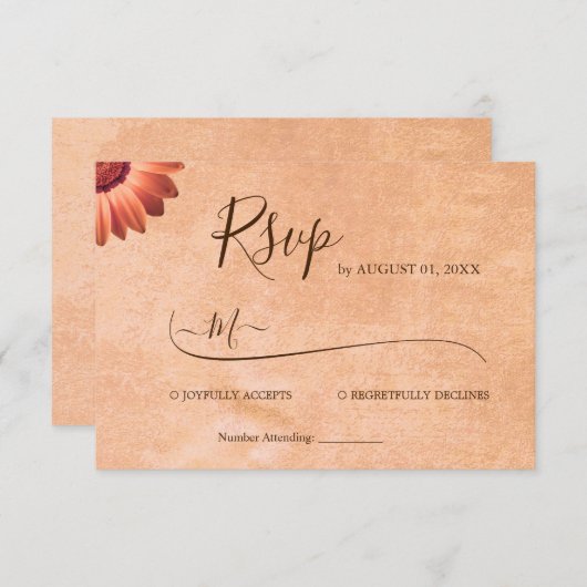 Bloem Gerbera op Abstracte perzik bruiloft RSVP Kaartje (Voorkant / Achterkant)