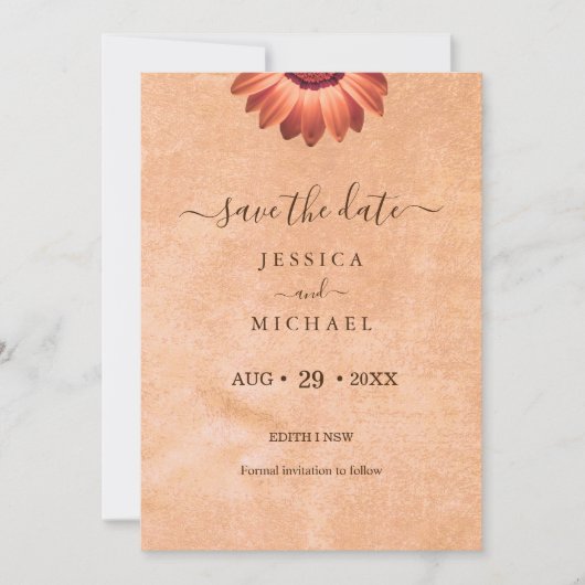 Bloem Gerbera op Abstracte perzik bruiloft Save The Date (Voorkant)