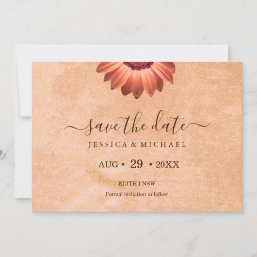 Bloem Gerbera op Abstracte perzik bruiloft Save The Date (Voorkant)