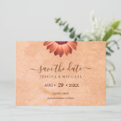 Bloem Gerbera op Abstracte perzik bruiloft Save The Date (Staand voorkant)