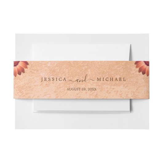 Bloem Gerbera op Abstracte perzik bruiloft Uitnodigingen Wikkel (Voorkant Voorbeeld)