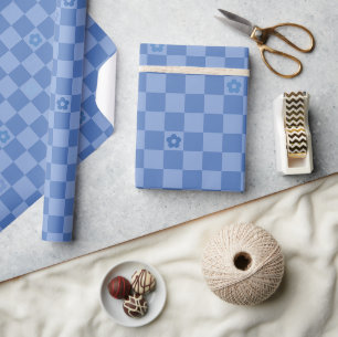 Bloem Geruit Patroon No. 01 - Lichtblauw Cadeaupapier
