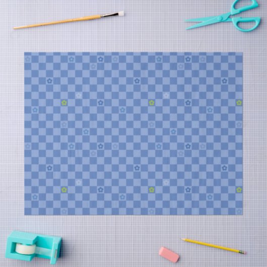 Bloem Geruit Patroon No. 01 - Lichtblauw Tissuepapier (Craft)