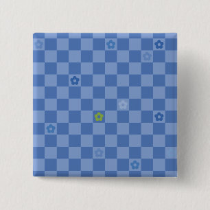 Bloem Geruit Patroon No. 01 - Lichtblauw Vierkante Button 5,1 Cm