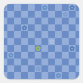 Bloem Geruit Patroon No. 01 - Lichtblauw Vierkante Sticker (Voorkant)