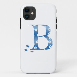Bloem gevarieerde letter B (blauw en stip) iPhone 11 Hoesje
