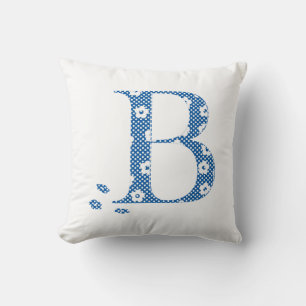 Bloem gevarieerde letter B (blauw en stip) Kussen