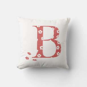 Bloem gevarieerde letter B (rood en stip) Kussen