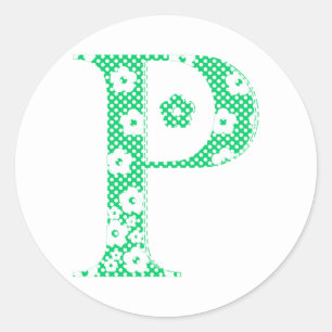 Bloem gevarieerde letter P (groen en stip) Ronde Sticker