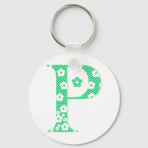 Bloem gevarieerde letter P (groen en stip) Sleutelhanger