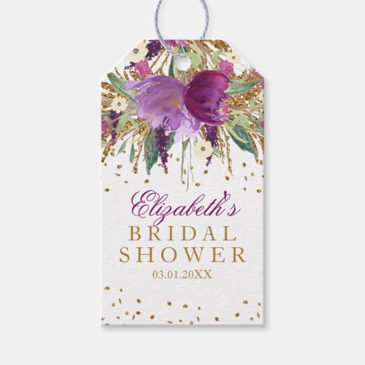 Bloem Glitter Amethyst Bruidsdouche Cadeaubijslags Cadeaulabel (Voorkant)
