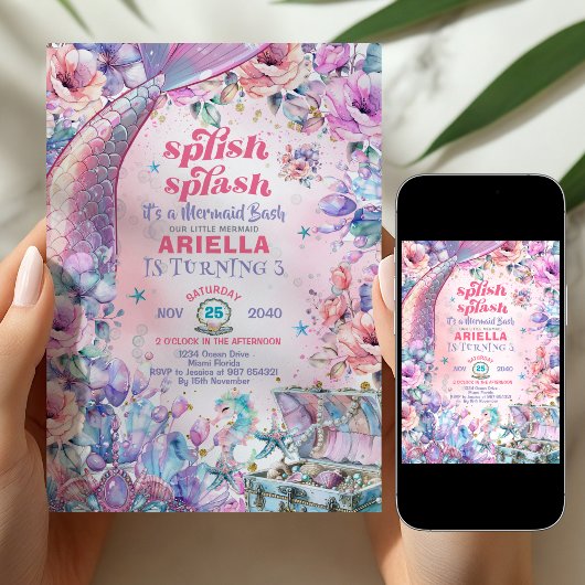 Bloem Glitter Zeemeerminstaart 3e Verjaardag  Kaart