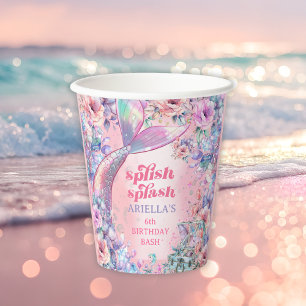 Bloem Glitter Zeemeerminstaart 6e Verjaardag Papieren Bekers