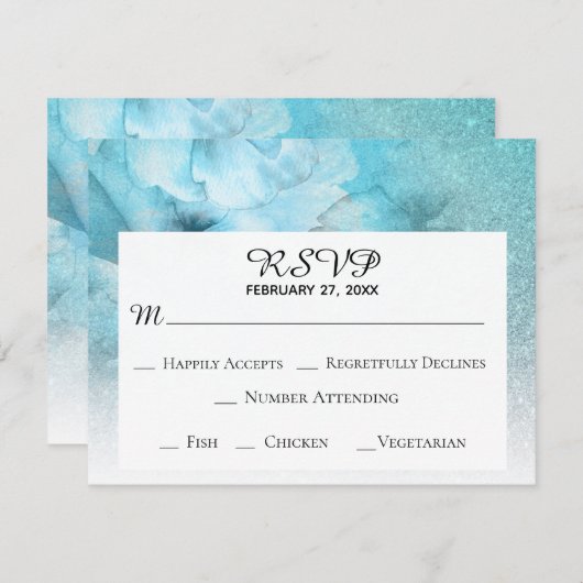 *~* Bloem Glitters Blauw Paars Waterverf Bruiloft RSVP Kaartje (Voorkant / Achterkant)