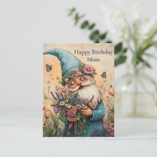  bloem Gnome illustratie Briefkaart (Staand voorkant)