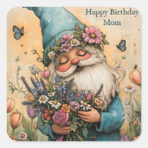 bloem Gnome illustratie Vierkante Sticker