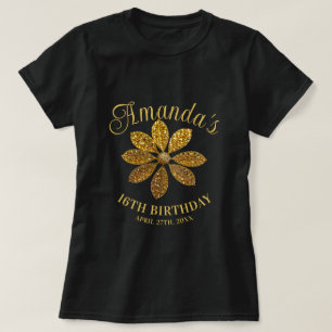 Bloem Goud Glitter Bloem Sweet 16 Verjaardag T-shirt