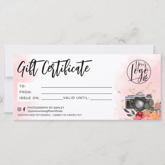 Bloem gouden fotograaf cadeaubewijs logo (Achterkant)