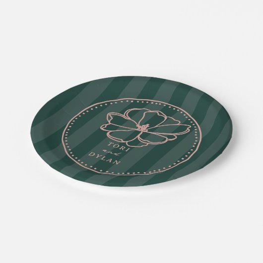 Bloem Groene Streep Bruiloft Papieren Bordje (Gekanteld)