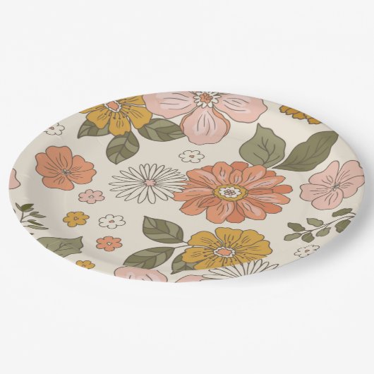 Bloem Groovy | Boho | jaren '70 Thema Papier Papieren Bordje (Gekanteld)