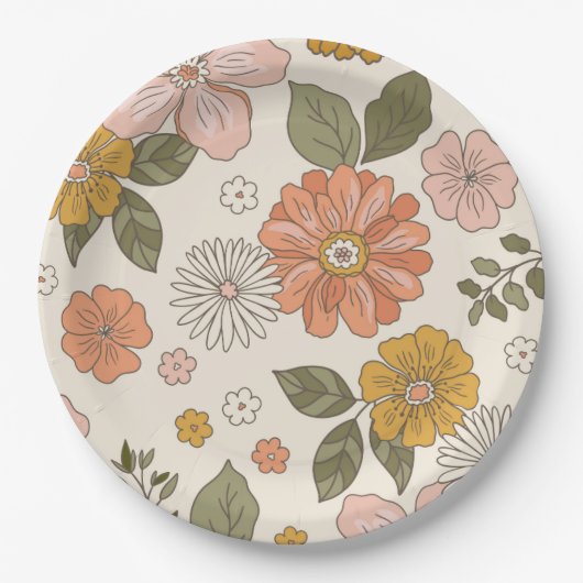 Bloem Groovy | Boho | jaren '70 Thema Papier Papieren Bordje (Voorkant)