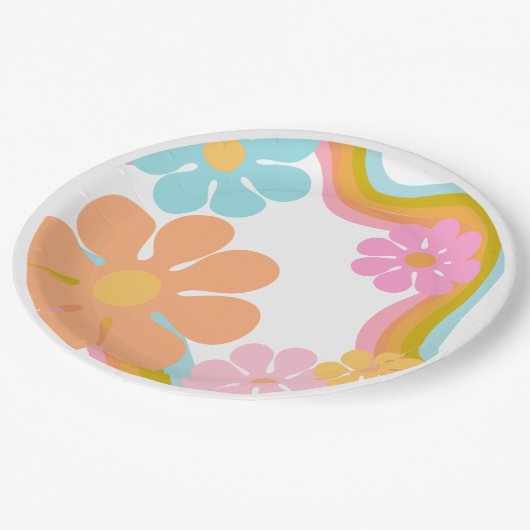 Bloem Groovy Verjaardag Retro Party 70s Mod Party Papieren Bordje (Gekanteld)