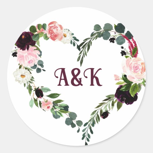 Bloem haard krans MONOGRAMMA boho burgundy Ronde Sticker (Voorkant)